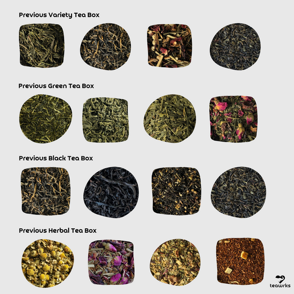 example of previous black loose leaf teas included in the tea subscription box